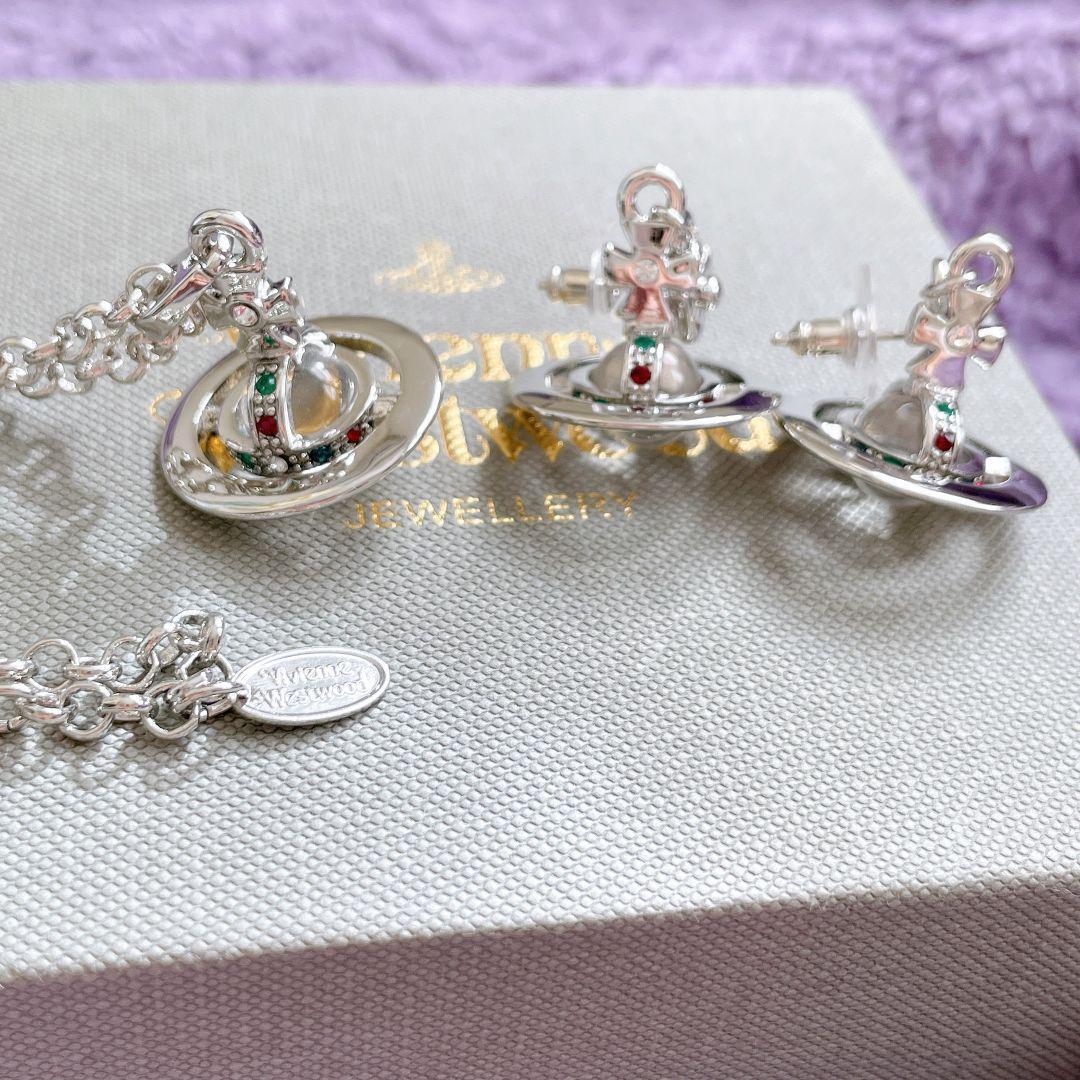 Vivienne Necklace Earrings Set petit Tiny Orb Silver Clear IN BOX
