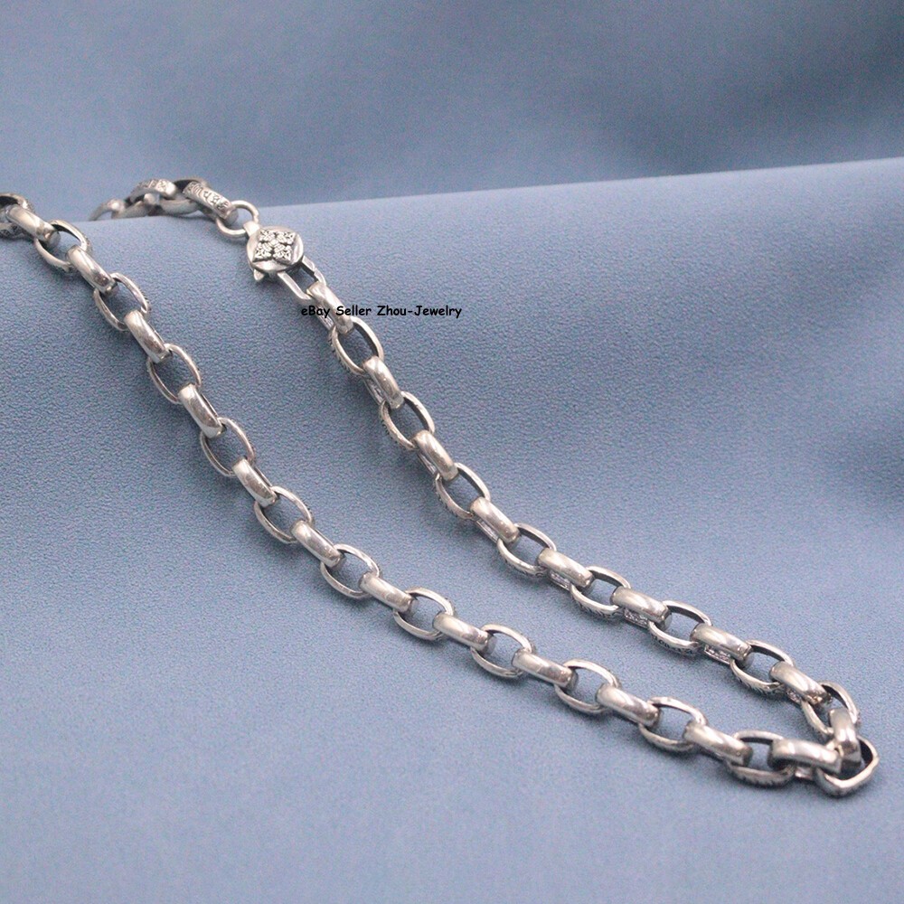 Real S925 Sterling Silver Chain Six Words Oval O Link Necklace 58-59g 23.6inch