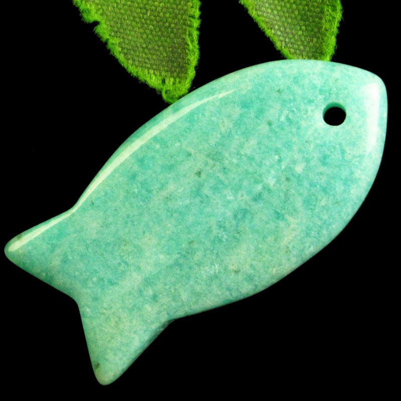 Carved Hemimorphite Fish Pendant Bead 39x20x6mm S0047884