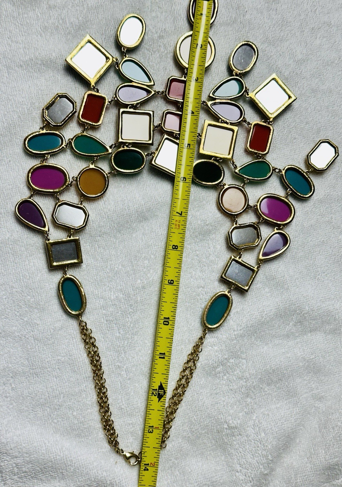 Statement HUGE Bib Colorful Blue Gold Purple Cabochon Collar Necklace n0115