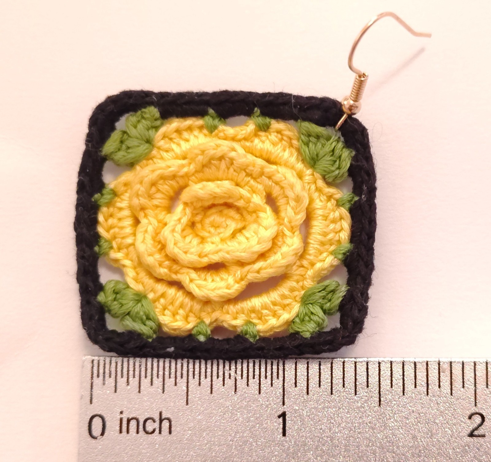 Crochet Rose Earrings (Yellow)
