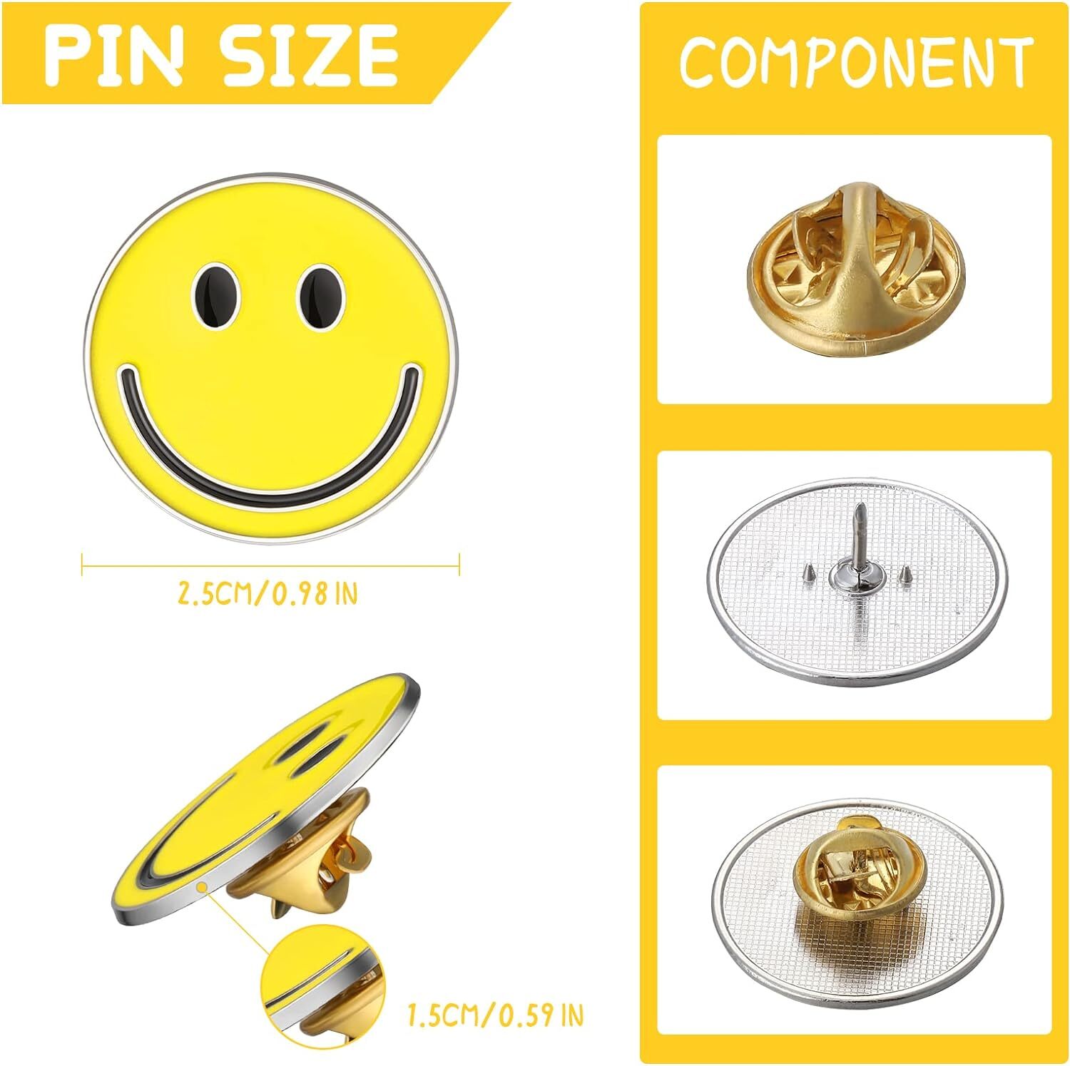60 Pack Happy Face Lapel Pins Bulk Cute Smile Pinback Buttons Funny Teacher Pins