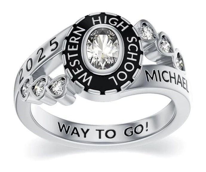 Custom Oval Birthstone & School Name For Women’s Personalized College Class Ring