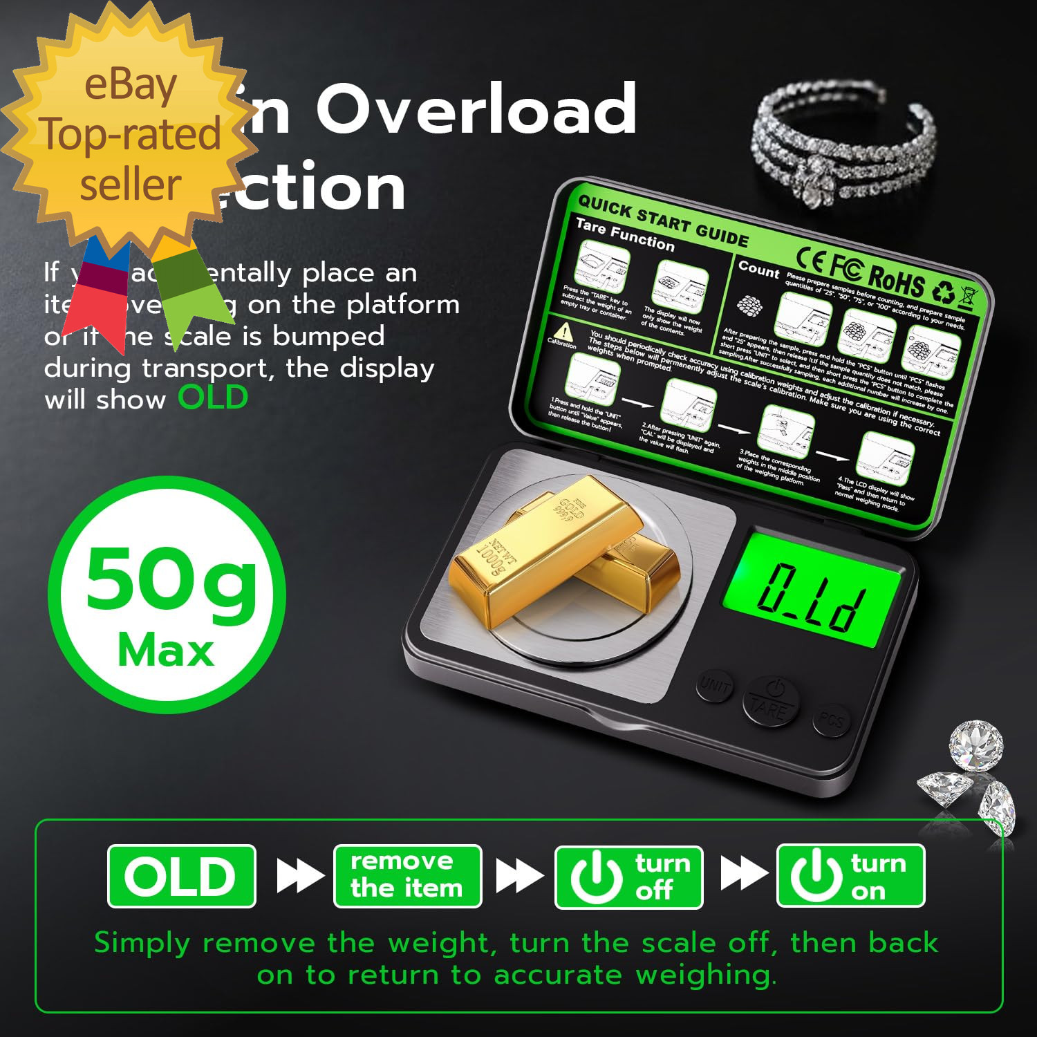Digital Milligram Scale 50G X 0.001G, Mini Precision Scale with Tare Weight Func