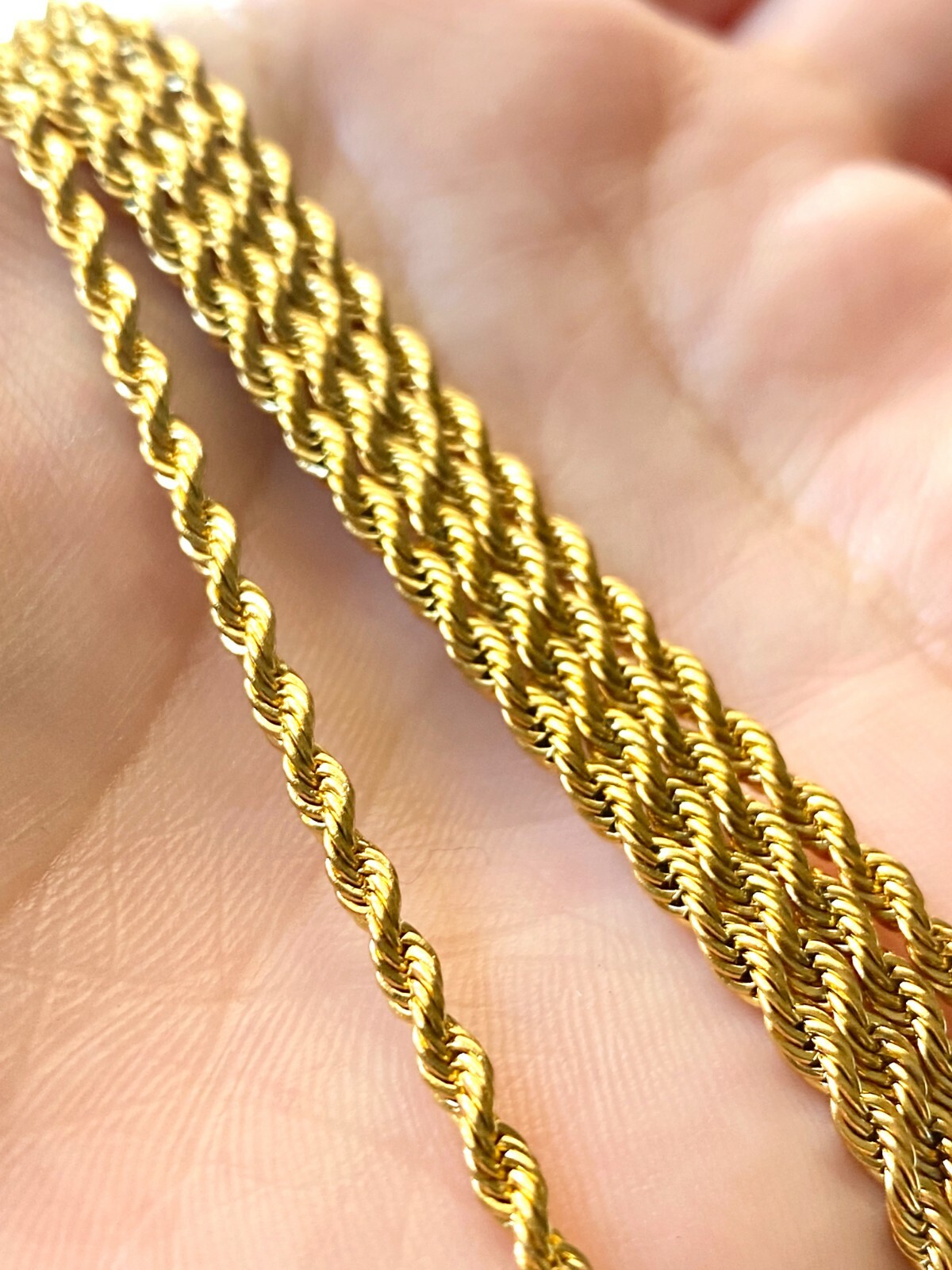Solid Real ITALIAN 14K Gold Finish Men’s Women’s Rope Chain Necklace