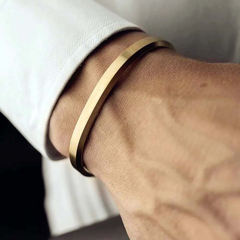 Men’s Fashion Jewelry Gold Silver Or Black Cuff Stainless Steel Bracelet 1-248
