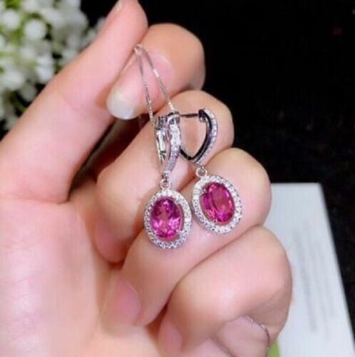 4.20Ct Lab Created Red Ruby Drop & Dangle Earrings 14K White Gold Finish