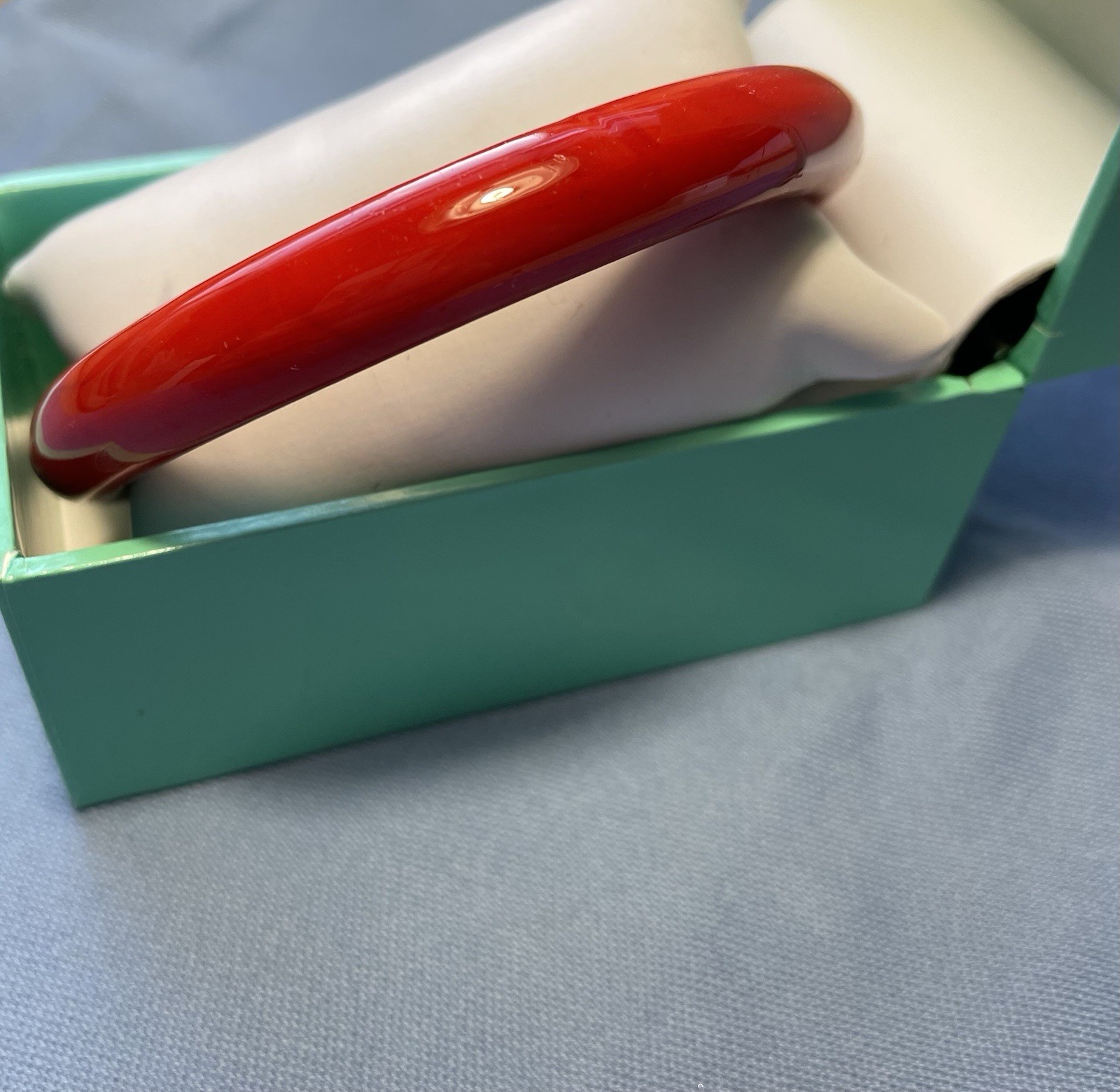 Vintage Opaque Red Glass Shiny Bangle Bracelet Rounded Slip On 2 1/2 Inches
