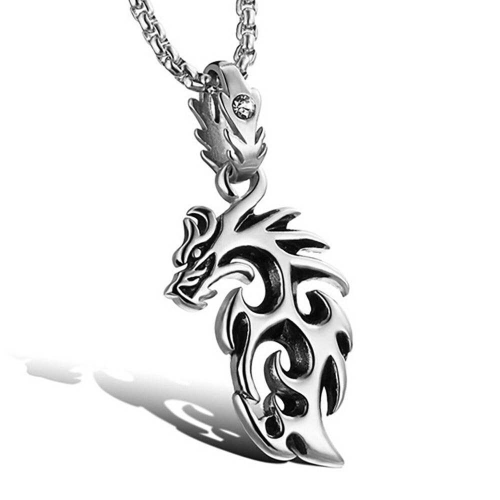 Dragon Flame Necklace for Men or Women Stainless Steel Gothic Biker Ginger Ly…