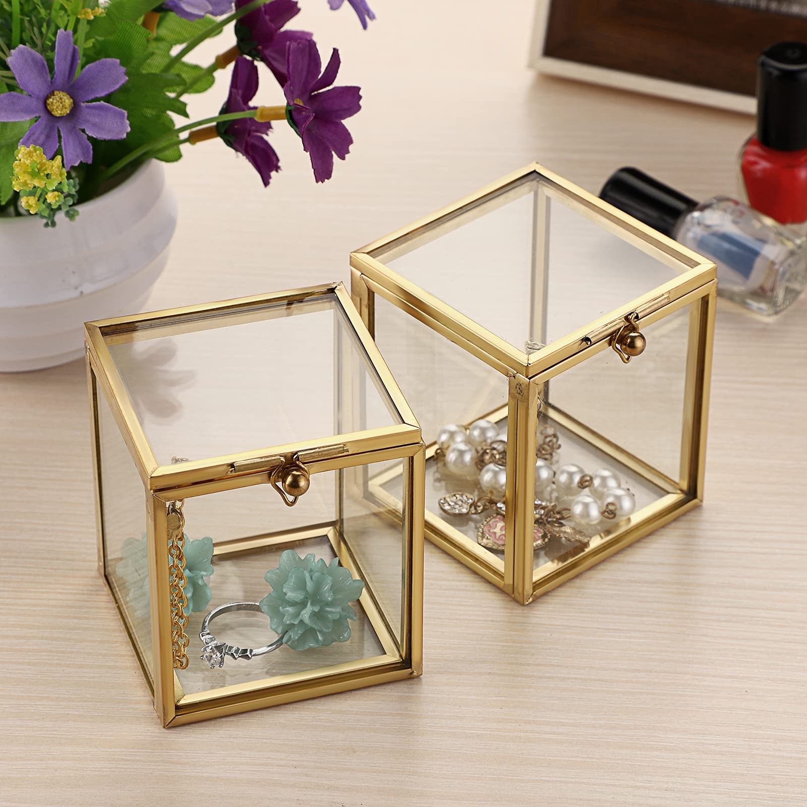 Hipiwe 2 Packs Vintage Glass Jewelry X-Small, 2.3″x 2.7″, Gold