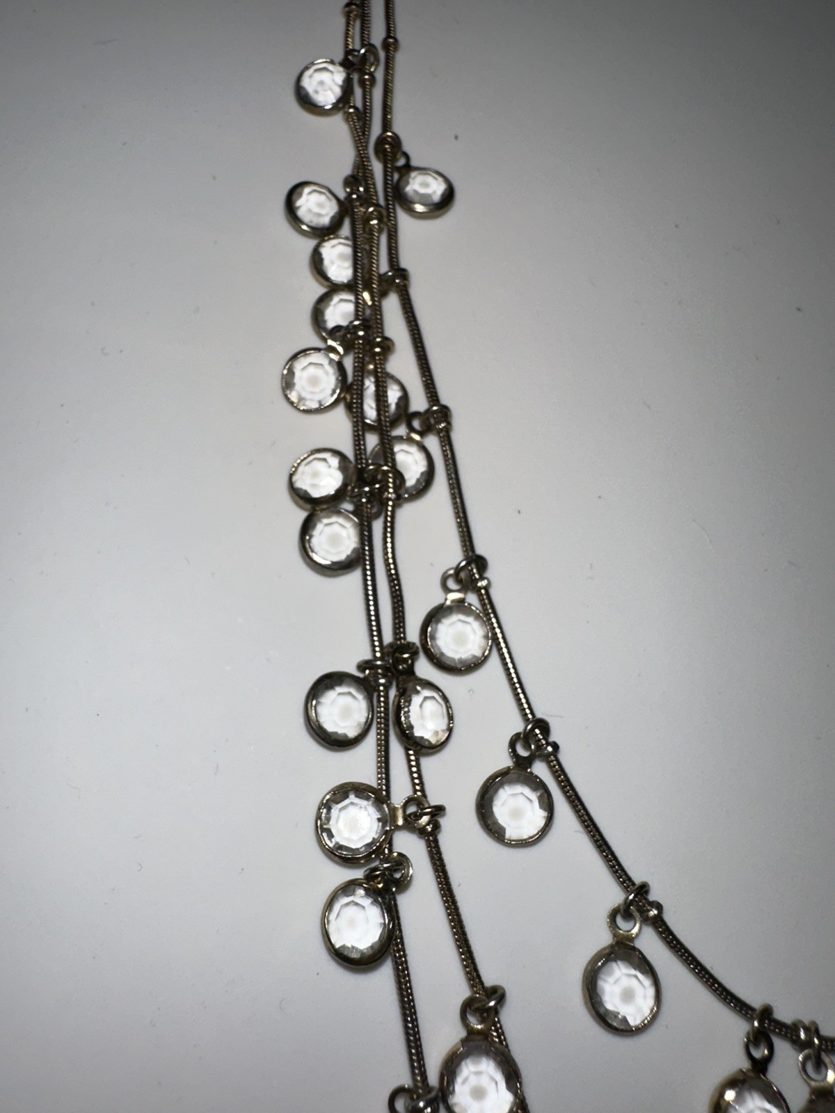 Anne Klein 3 Strand Bezel Set Clear Crystals Silver Tone Fashion Necklace