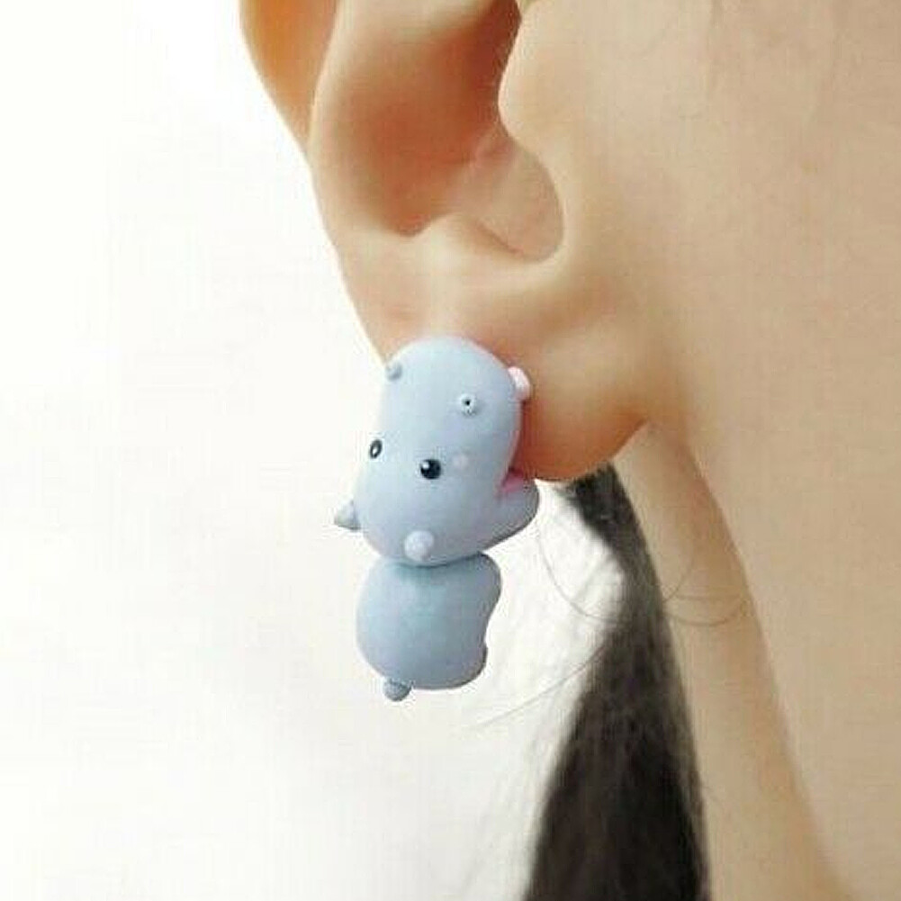 US 1~2 Pairs Cute Animal Bite-Earring Handmade Polymer Clay-Cute Stud Earrings