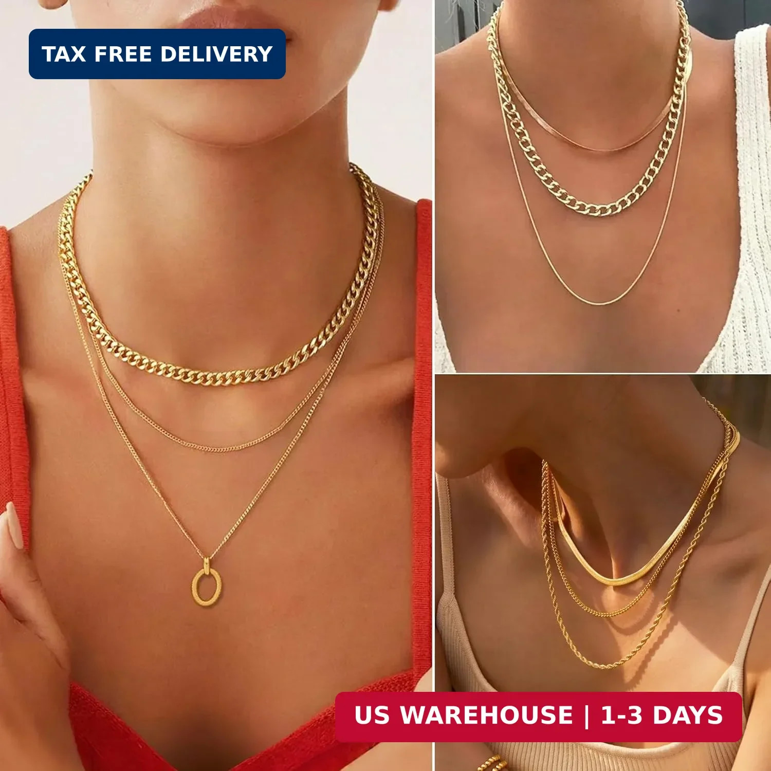 FAXHION 68 Pcs Gold Jewelry Set for Women with 7 Necklace, 17 Bracelet, 5 Hoop E