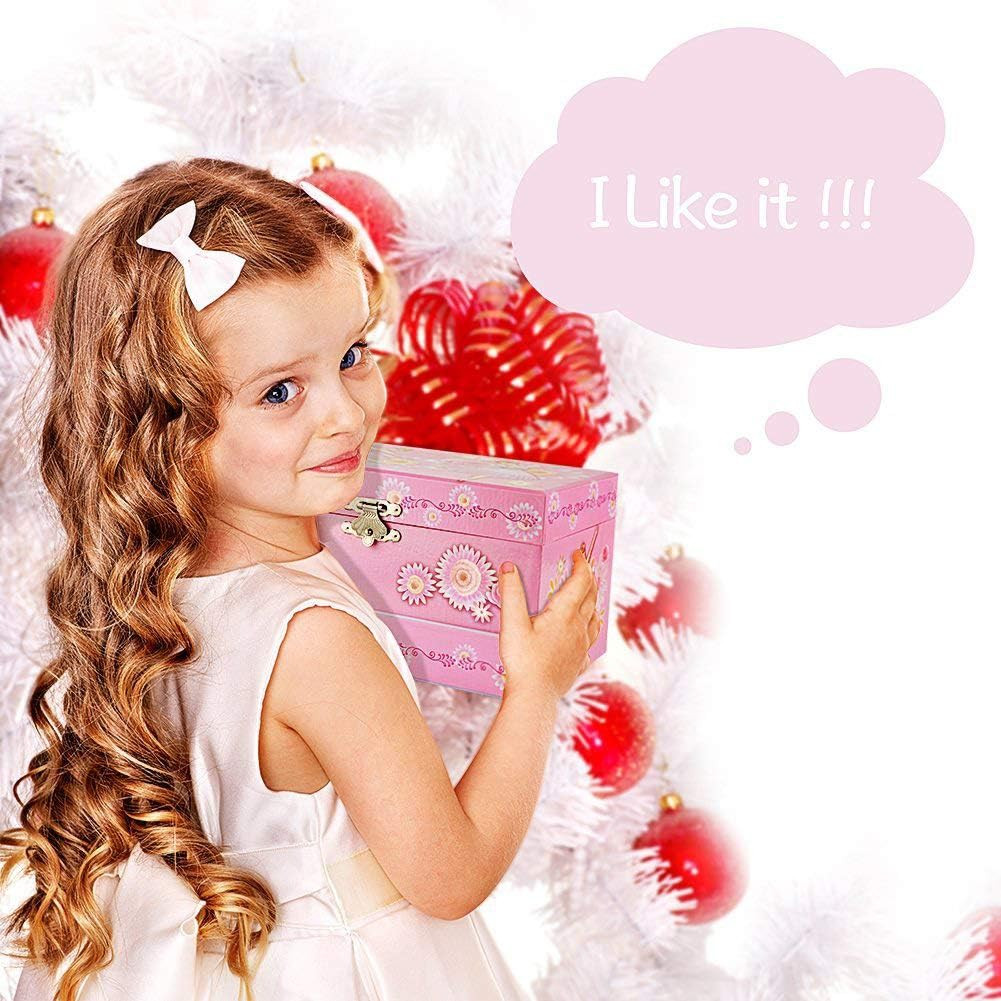 Kids Musical Jewelry Box for Girls with Drawer and Jewelry Set with Ballerina Th