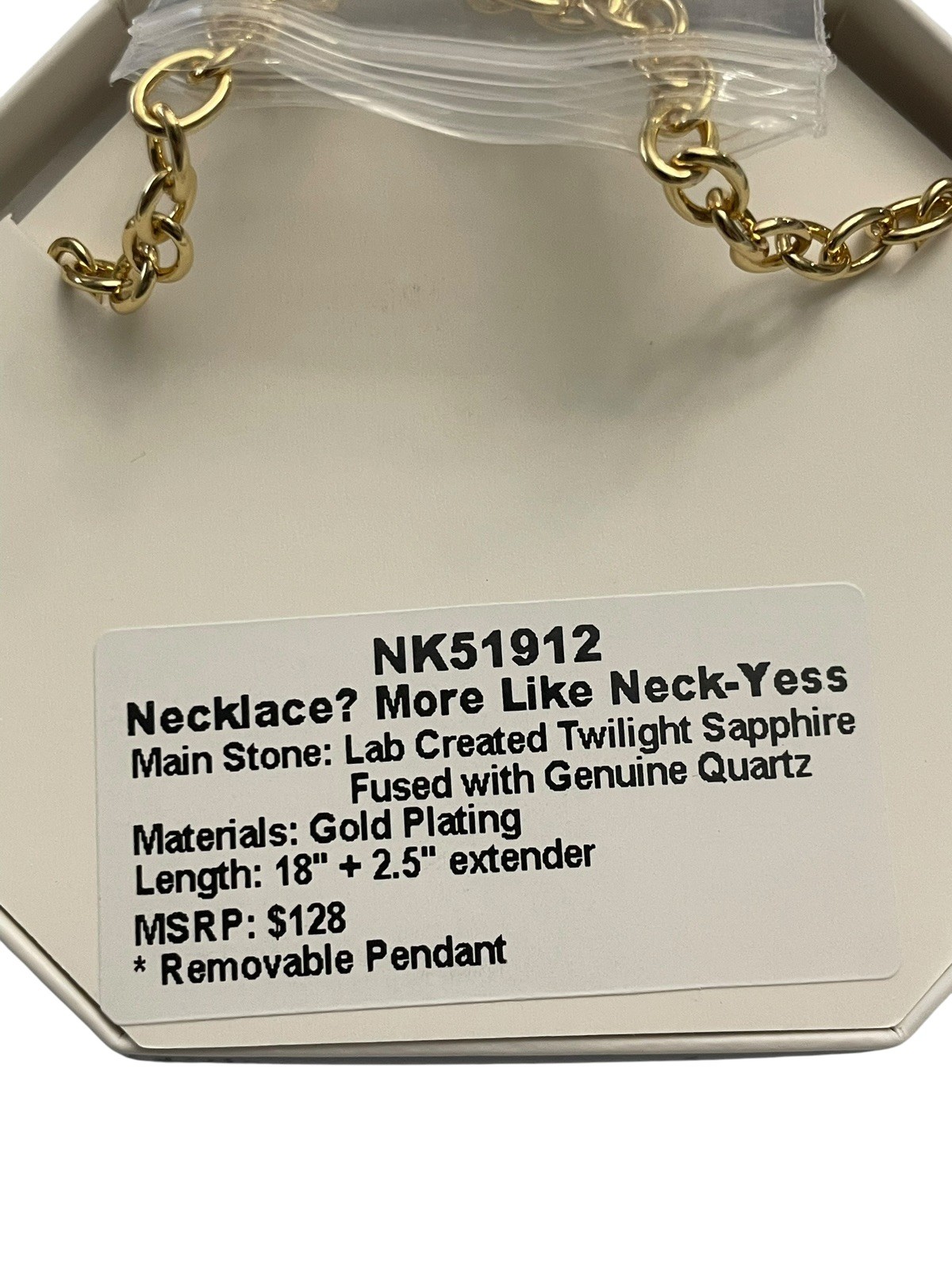 Bomb Party OG Necklace: “Necklace? More Like Neck-Yes” Gold/Blue Sapphire NIB