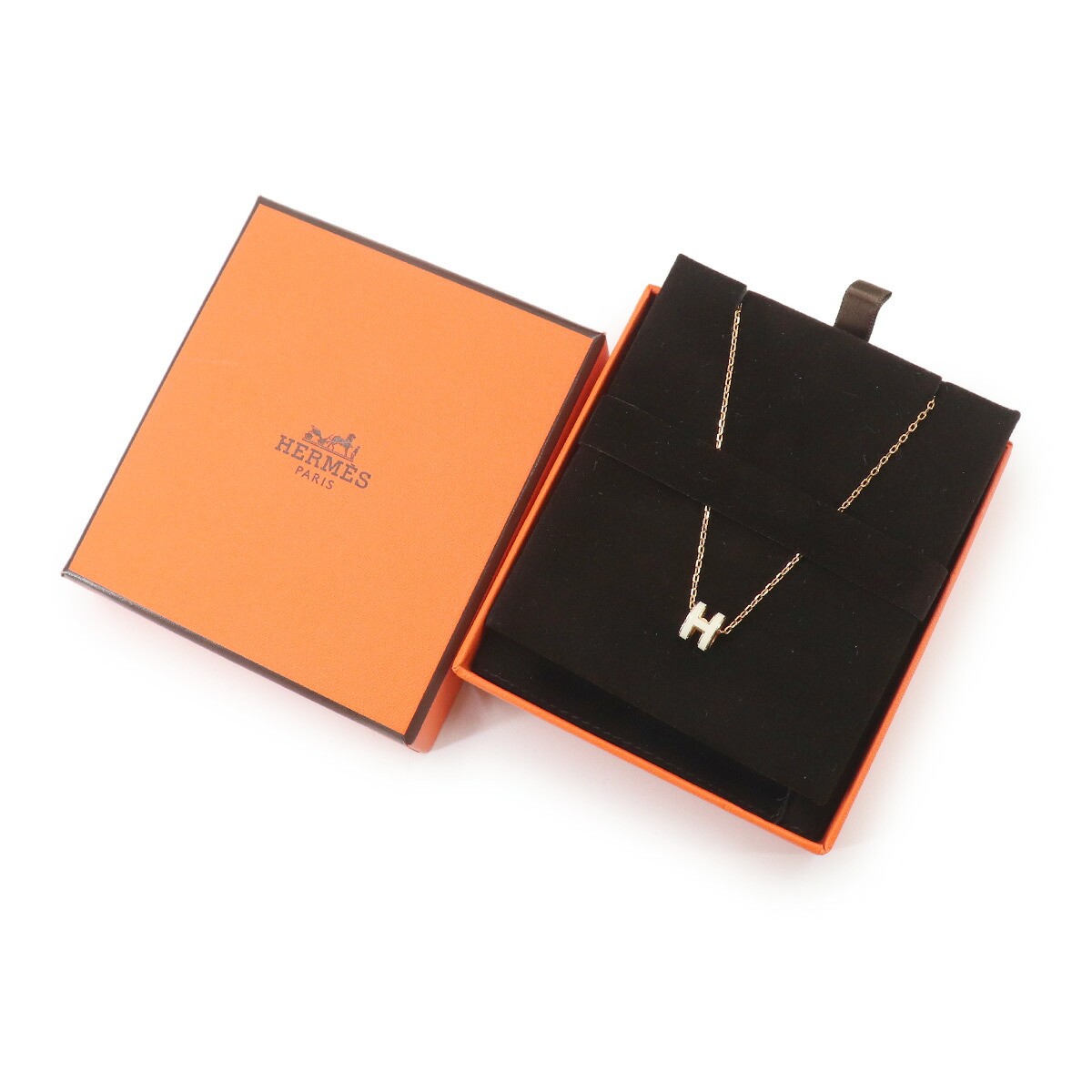 HERMES Mini Pop H Chain Necklace White Gold Accessory 90331196