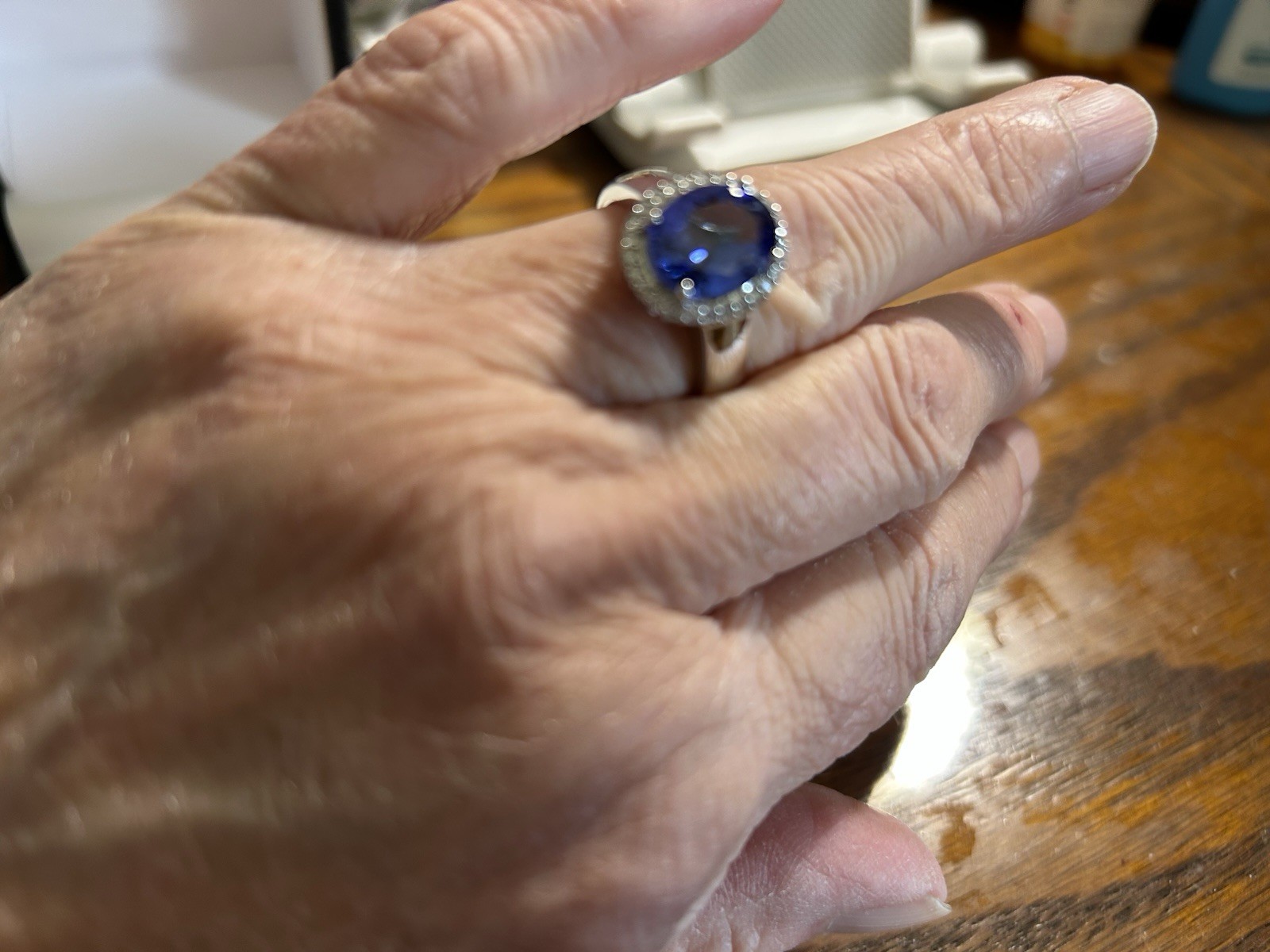 3.75 CT AAAA BLUE VIOLET TANZANITE Halo Of 24 Round White Diamonds In 950 Plat