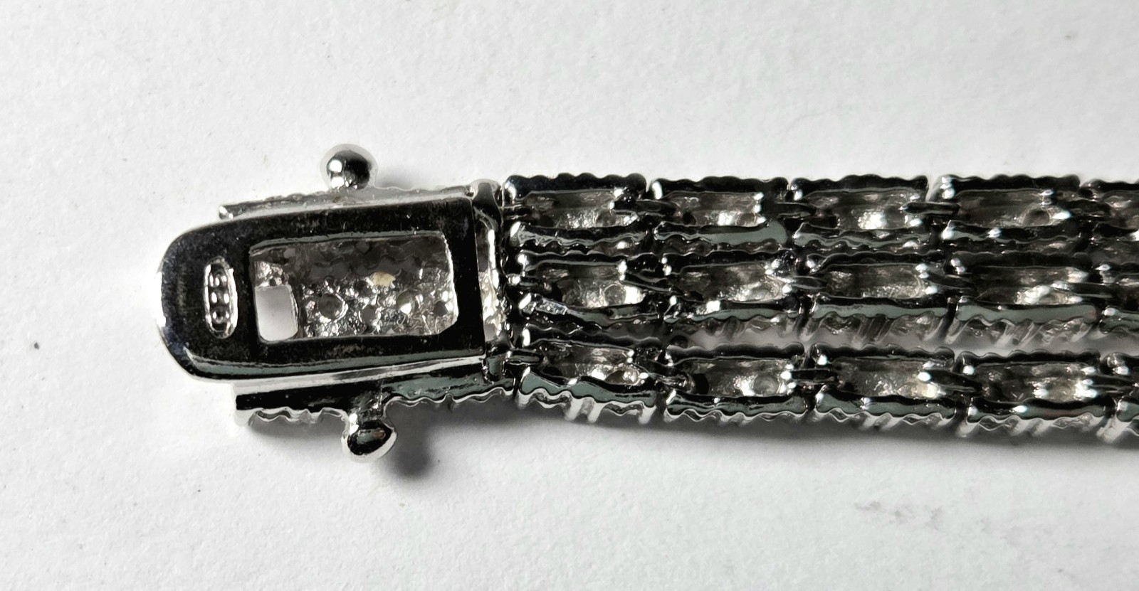 Signed FED 925 Sterling Silver 3-Row Tennis Bracelet CZ Triple Strand 7.5″