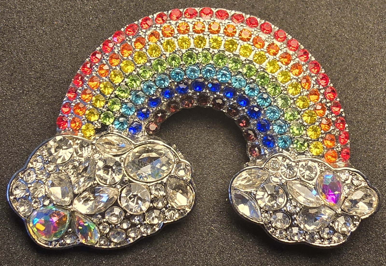 Rainbow Brooch Full Rainbow With Clouds Crystal Rhinestone Rainbow Pin