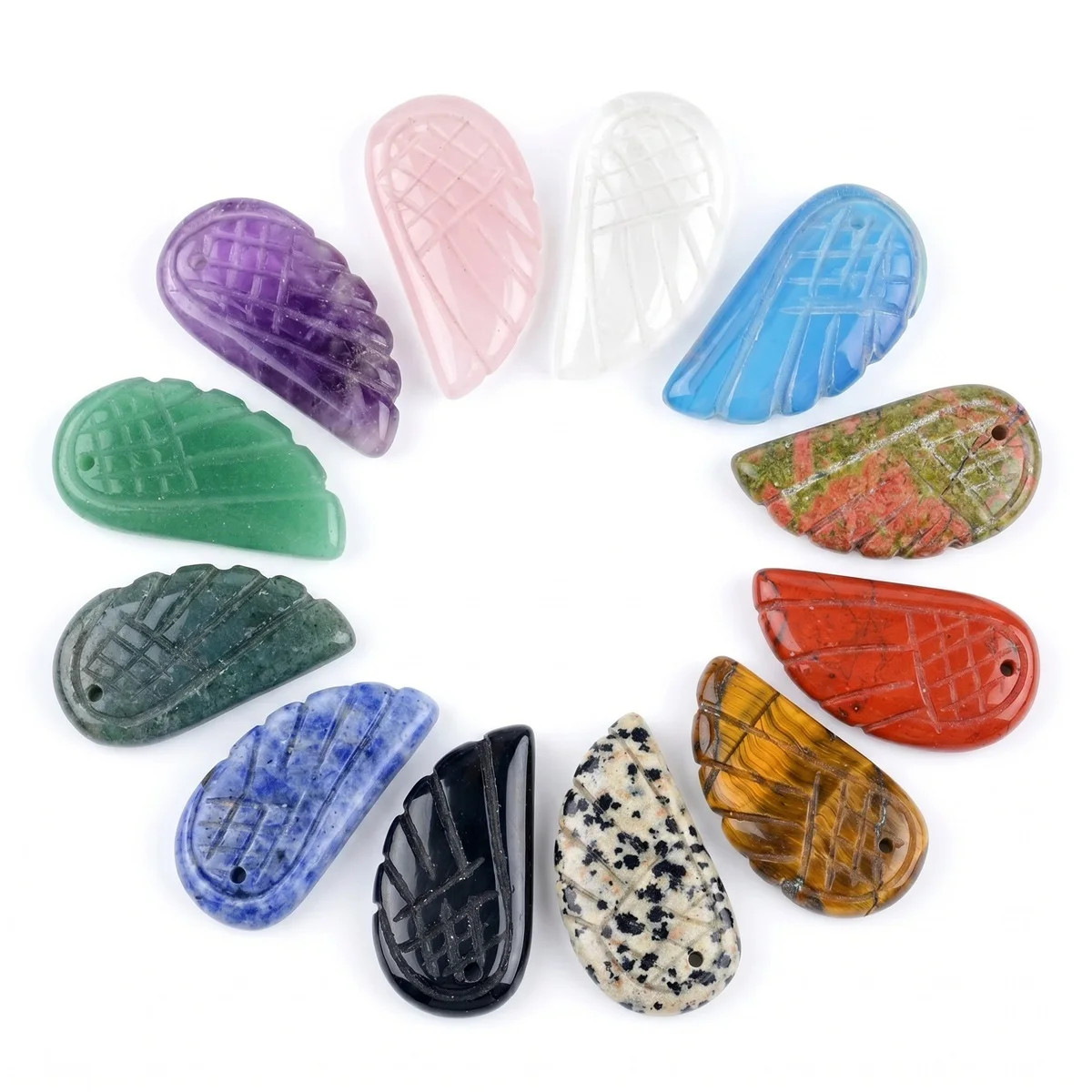 6PCS 16x30mm Angel Wing Carved Stone Pendant DIY Jewelry Necklace Making Charm