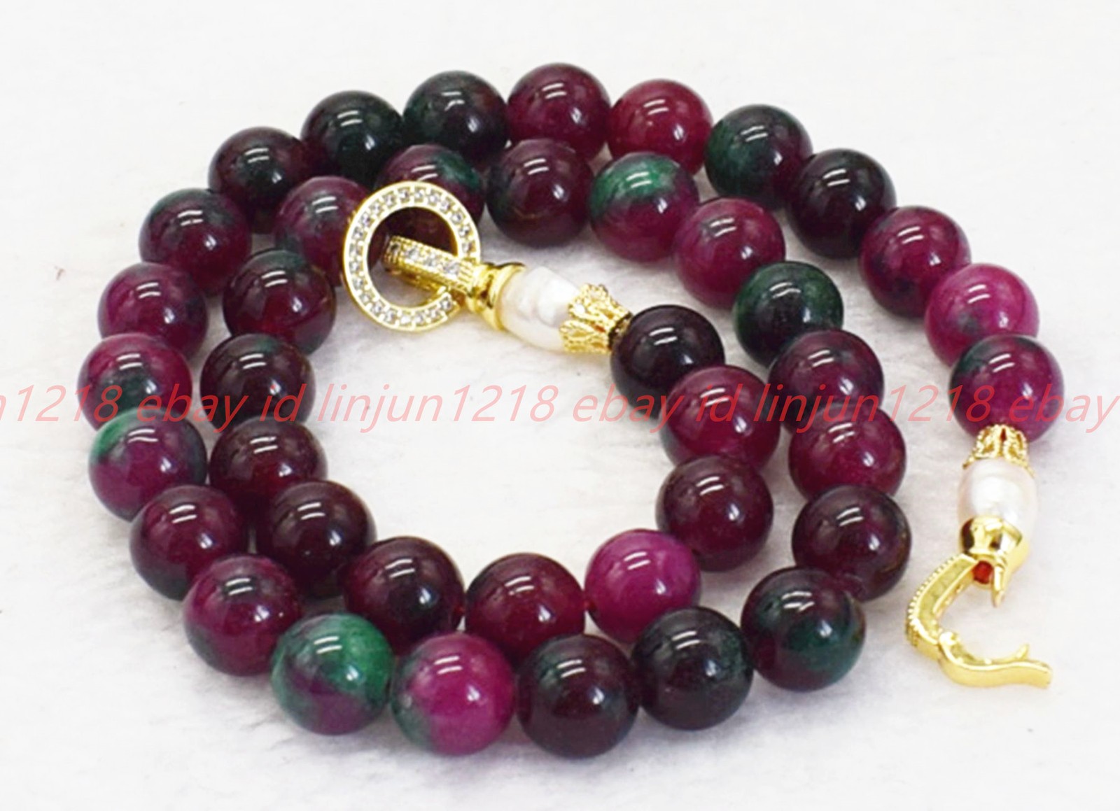 Pretty Natural 8/10/12mm Red Green Zoisite Gems Round Beads Necklace 16-28in