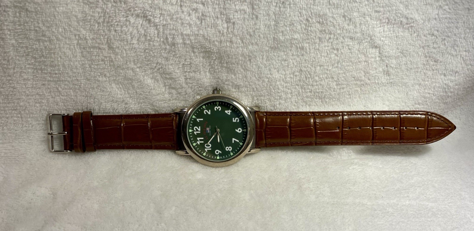 Men’s U.S. Polo Assn. Quartz Watch With Green Dial & New Leather Band & Crystal