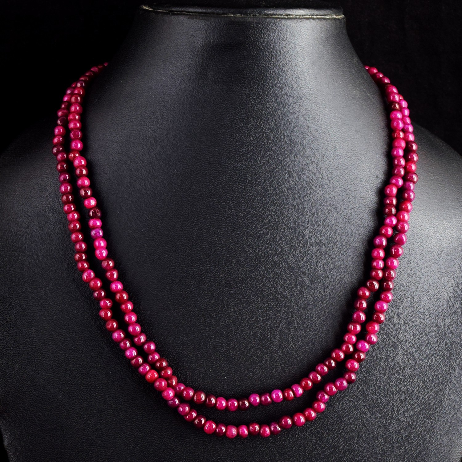Wonderful 190.00 Cts Round Shape Red Ruby 2 Strand Necklace Jewelery RK 01 E780