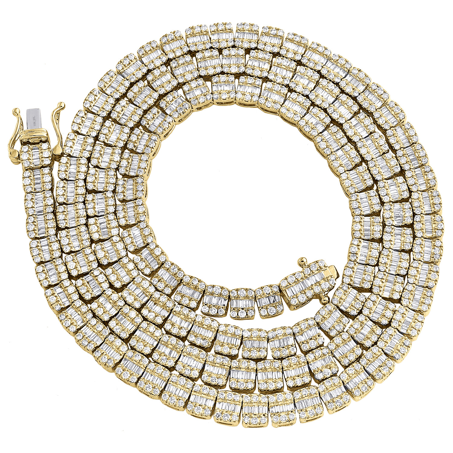 10K Yellow Gold Baguette Diamond Square Tennis 5mm Statement 22″ Chain 10.40 CT