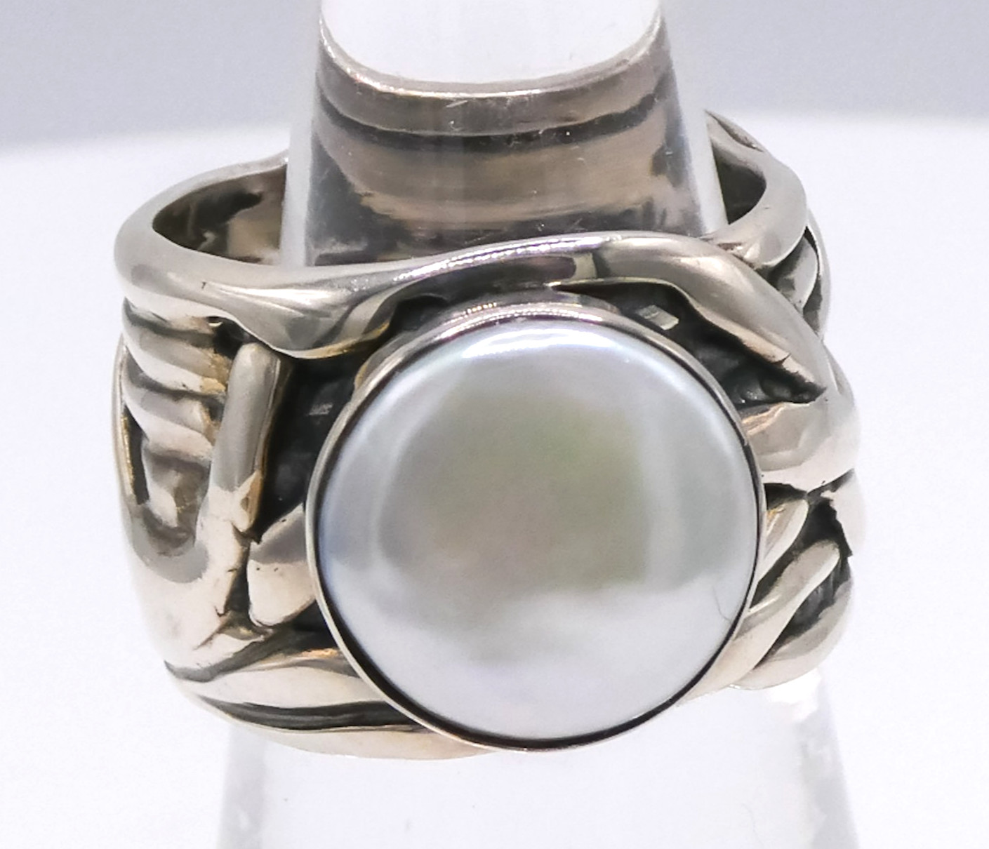 Silpada Designs Sterling Silver 925 Twisted Branch Coin Pearl Ring Sz 6 Women’s