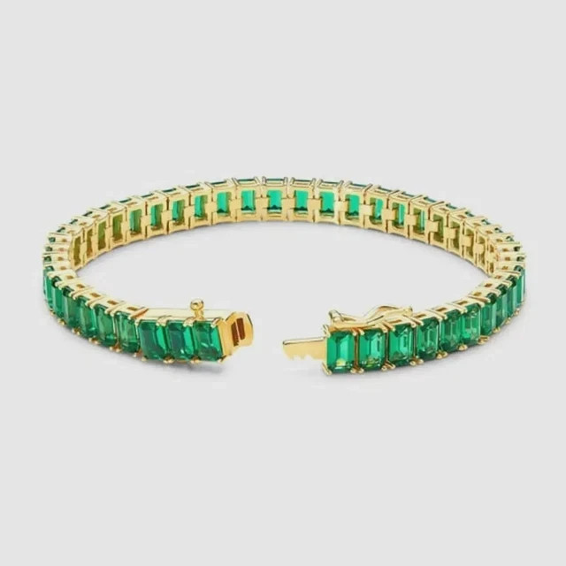 5Ct Emerald Cut Moissanite Diamond Tennis Bracelet 14k Yellow Gold Plated