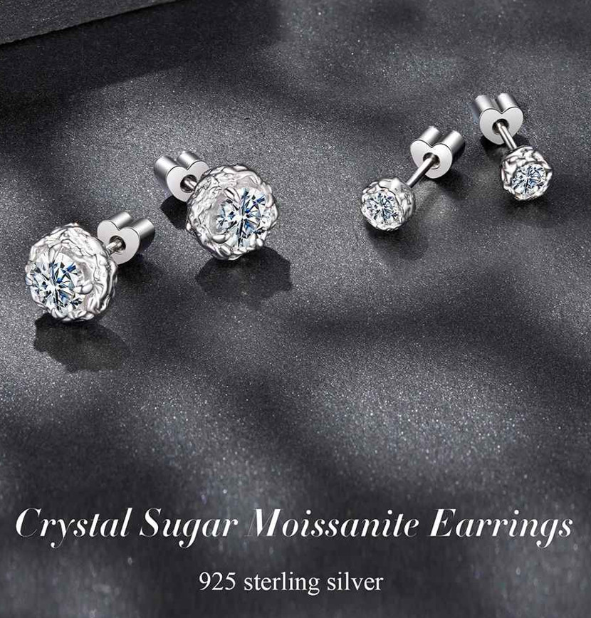 A House Of Jewelry D VVS1 Moissanite Crystal Sugar Stud Earrings 925 Silver GRA
