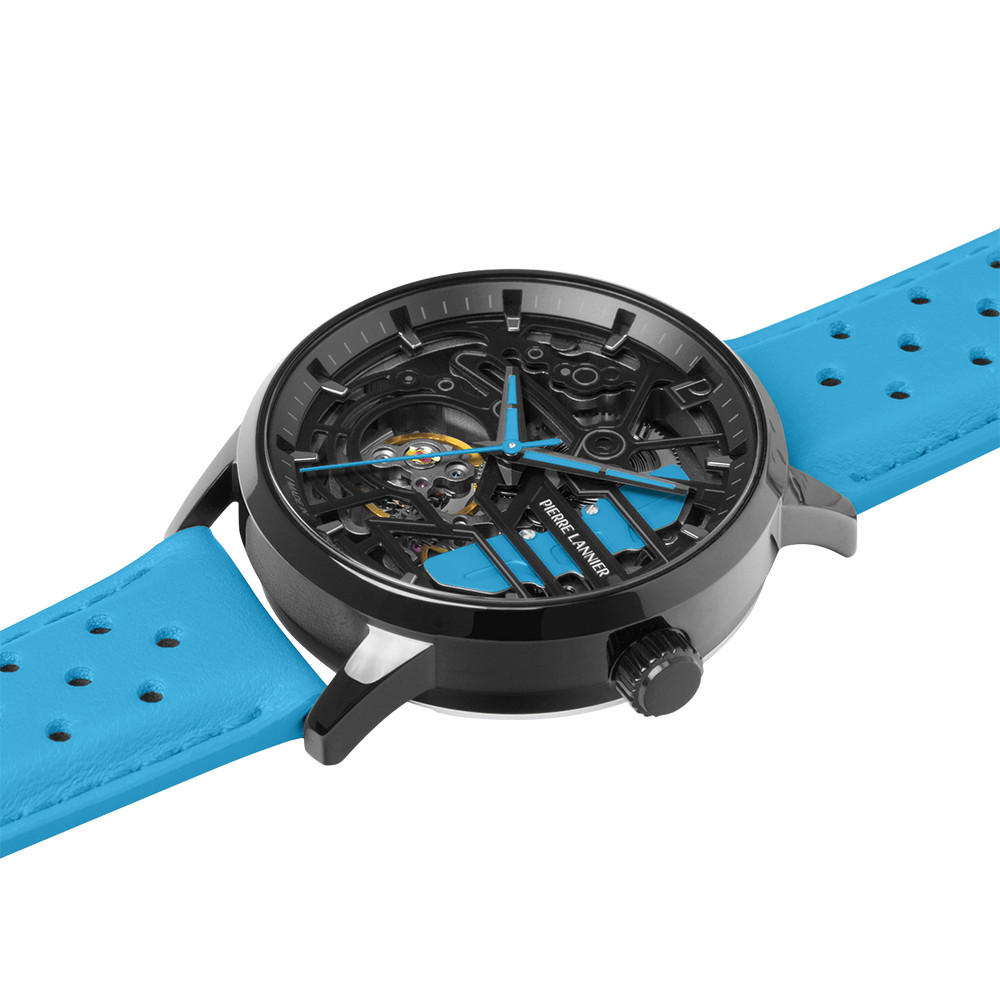 Pierre Lannier Paddock 145G866 Mens Blue Leather Black Dial Automatic Watch 39mm