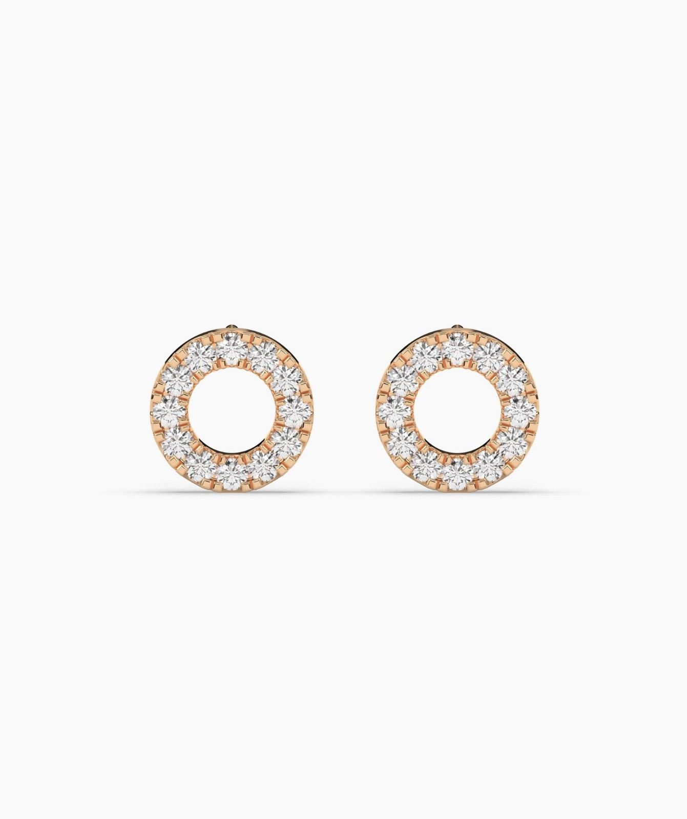 Round Lab Grown Diamond 18K Gold Pave Diamond Open Circle Eternity Stud Earrings
