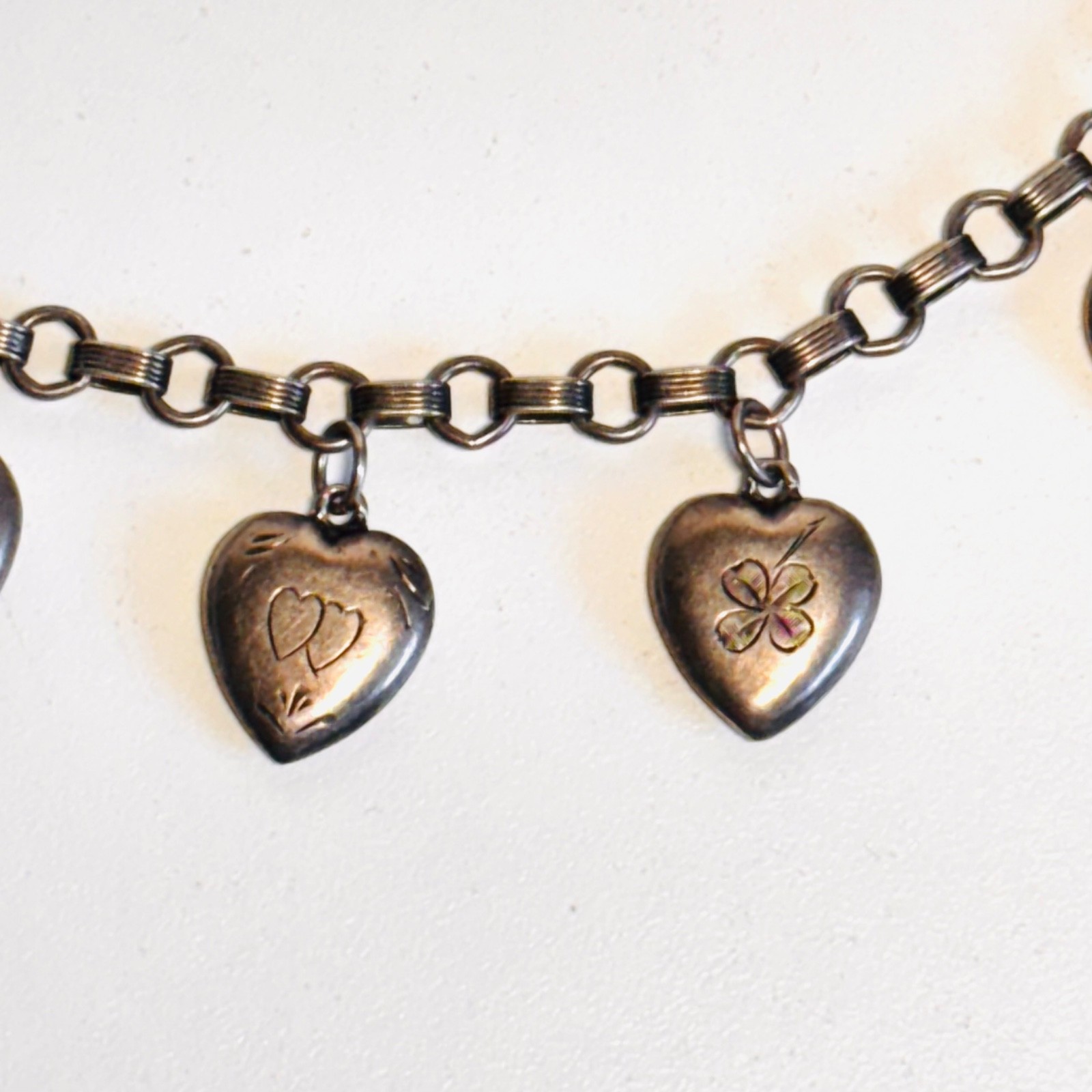 WALTER LAMPL Sterling silver bracelet puffy heart charm lock engraved vint 14.9g