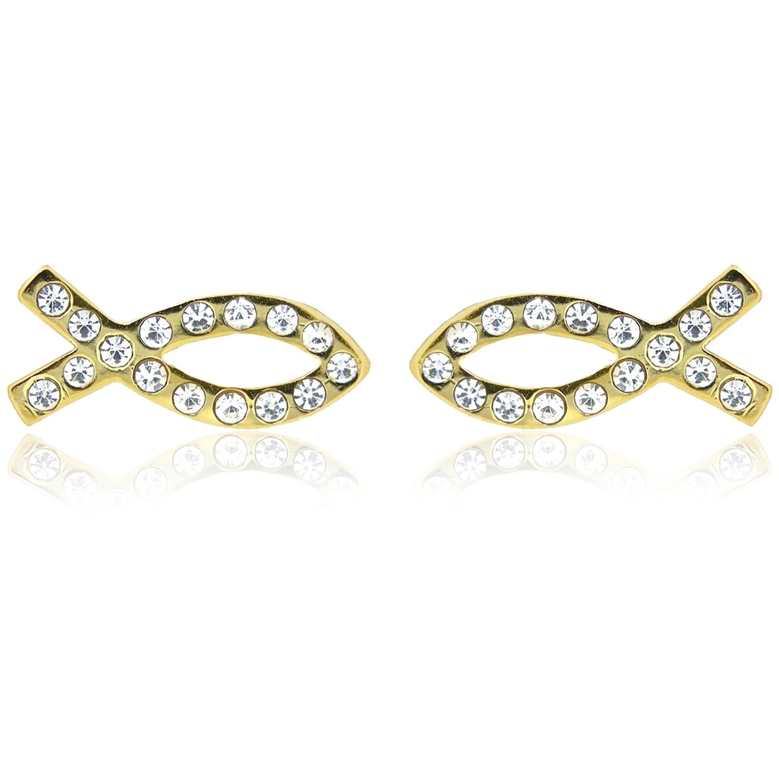 E114G Forever Gold Austrian Crystal Christian Fish Earrings