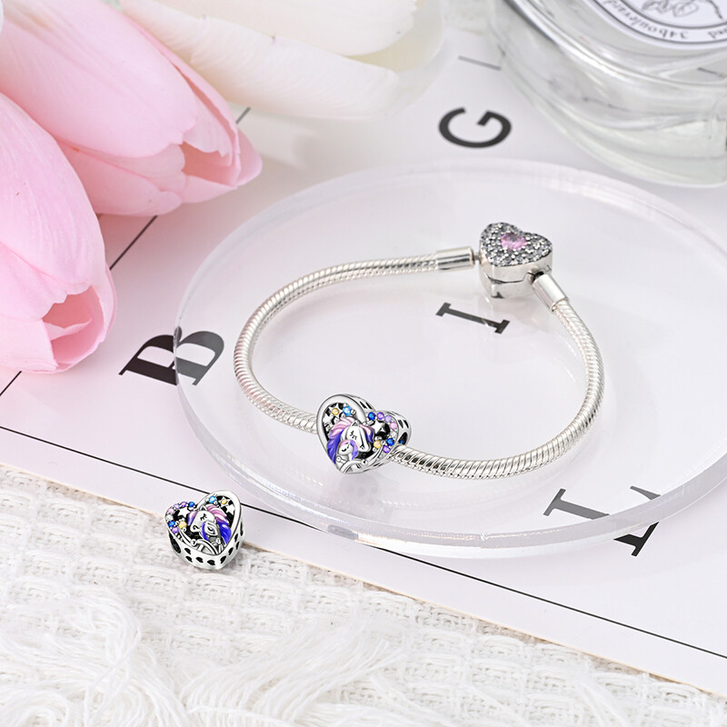MULA European 925 Sterling Silver Pink Unicorn DIY Charm CZ for Women Bracelet