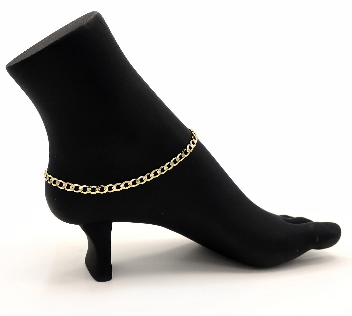 5mm ITALIAN FLAT CUBAN LINK CHAIN ANKLET 10″ ANKLE BRACELET 14K GOLD PLATED