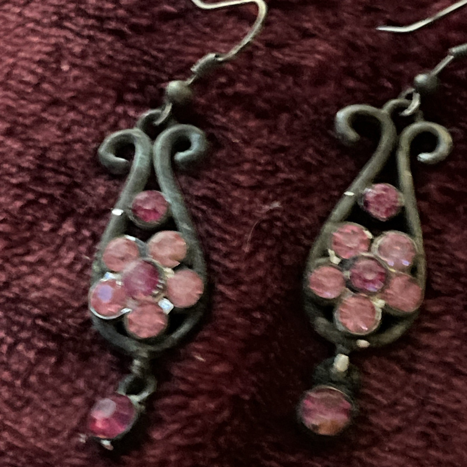 Vintage Earrings Pink Floral Chandelier Shabby Chic Crystal Retro