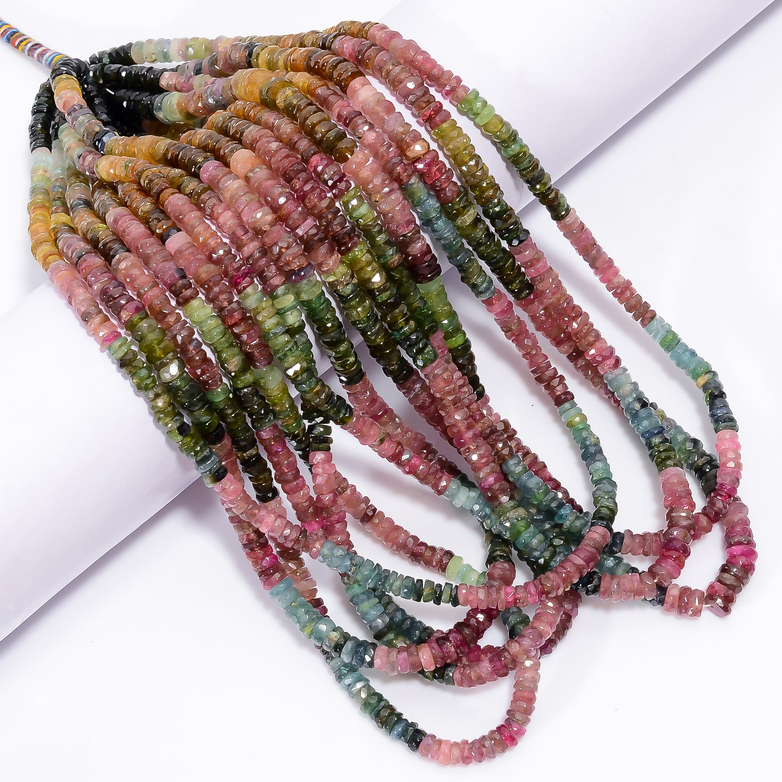 Natural Multi Tourmaline Gemstone Rondelle Faceted Beads 5 mm Strand 7″ EB-903