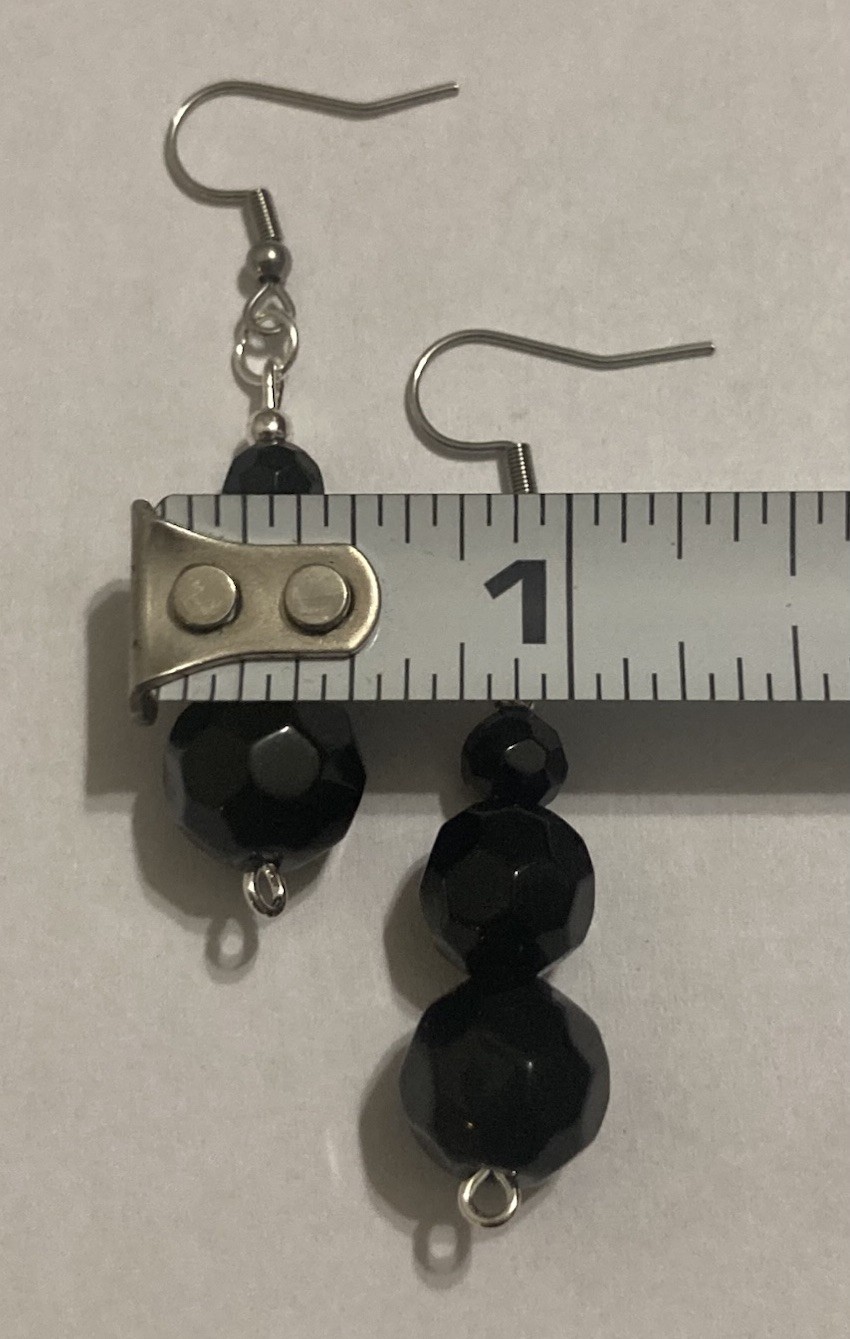 Onyx Obsidian Black Beaded Silver Handmade Boho Dangle Hook Drop Style Earrings