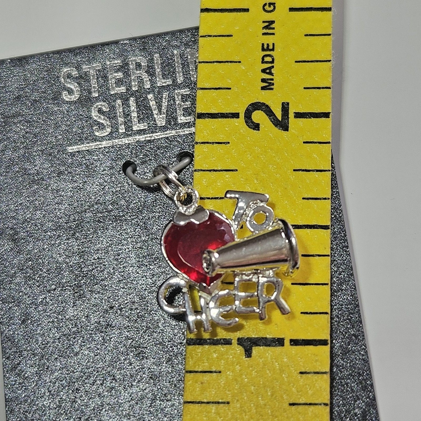 JCF Red Rhinestone Heart Cheer Charm Sterling Silver Nwt Cheerleading