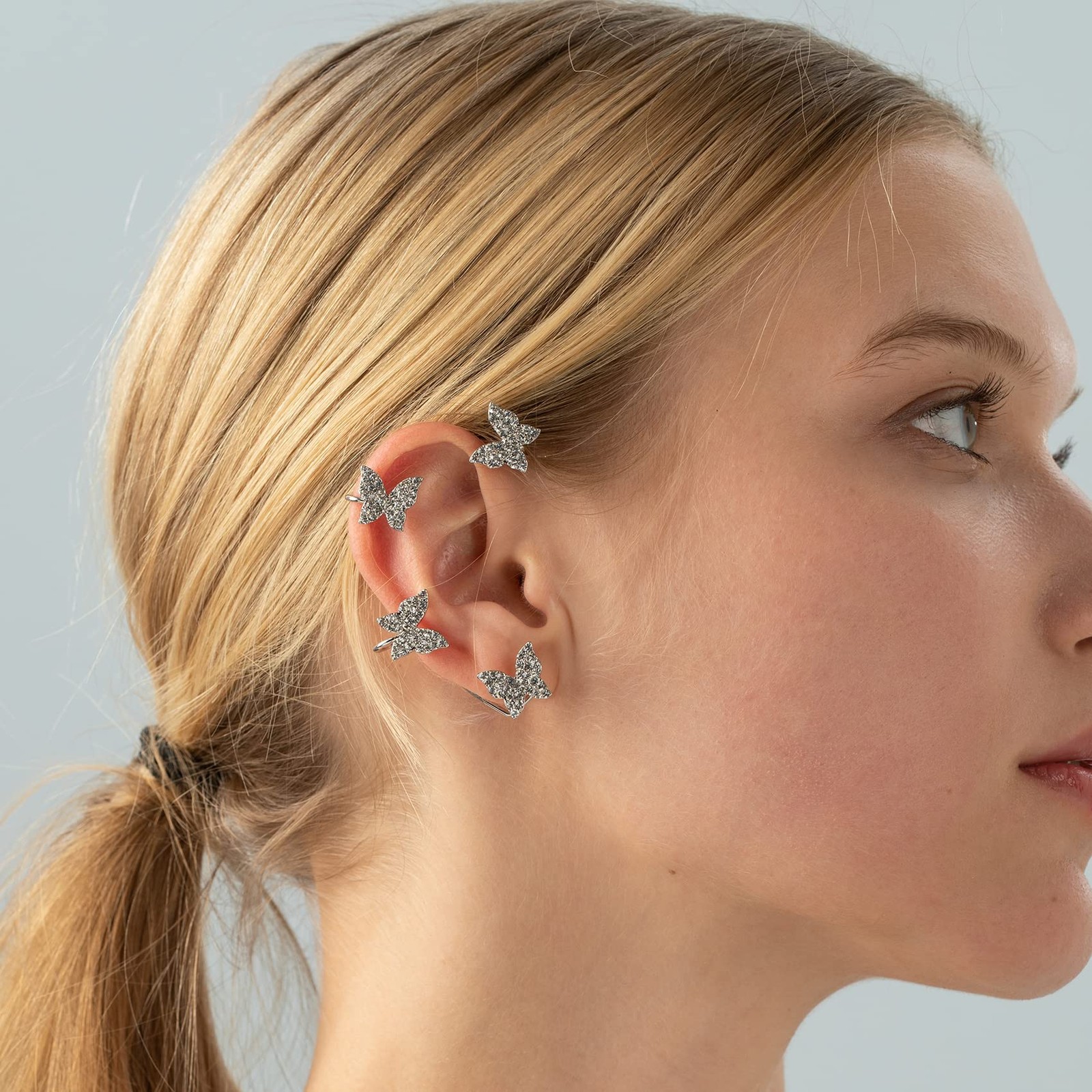 2PCS Butterfly Ear Cuffs Climber Wrap Around Earrings for Women Fairy No Piercin