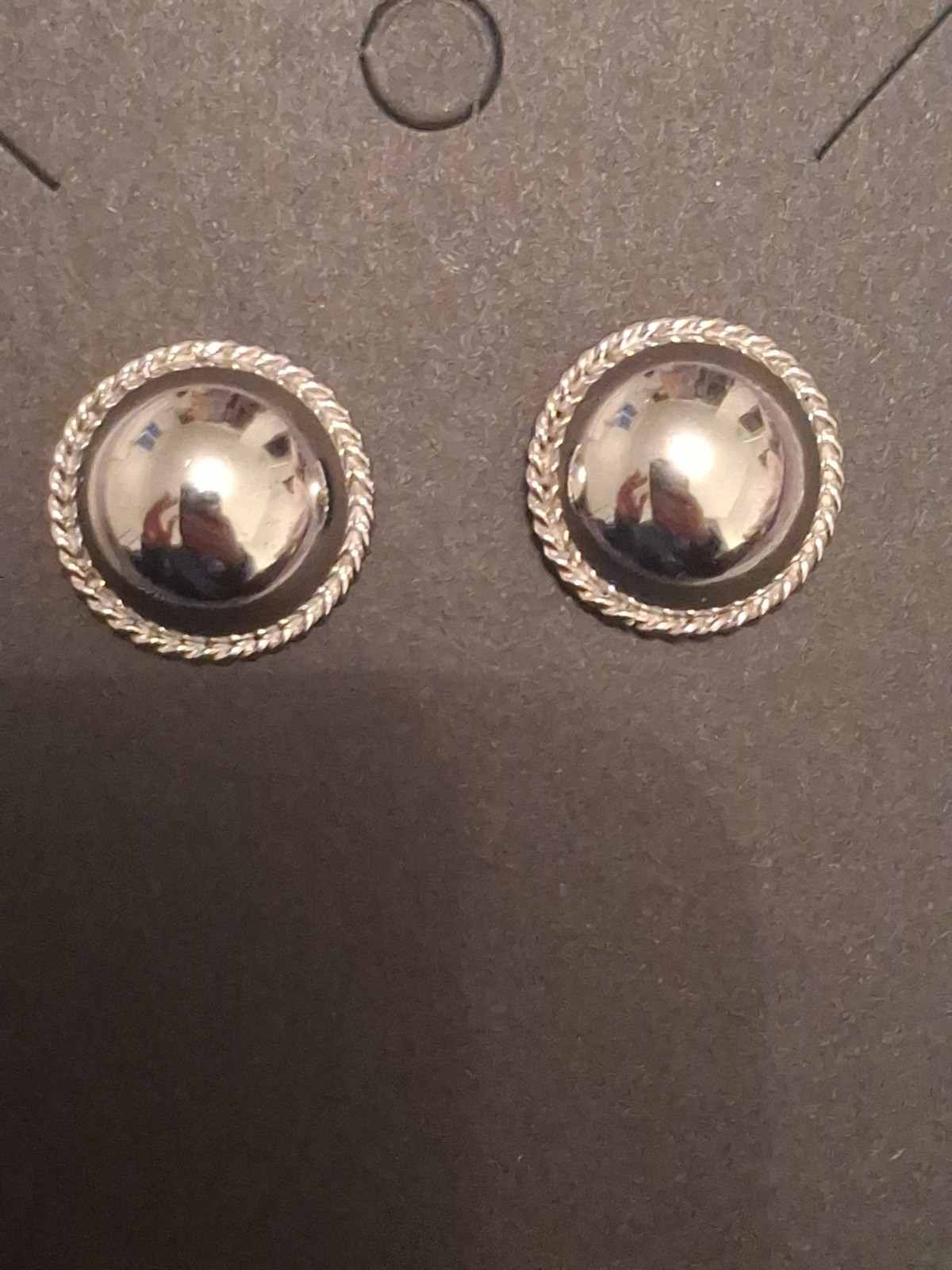 Carla Sterl. Silver Dome Stud Rope Bezel Minimalist Modernist Pierced Earrings