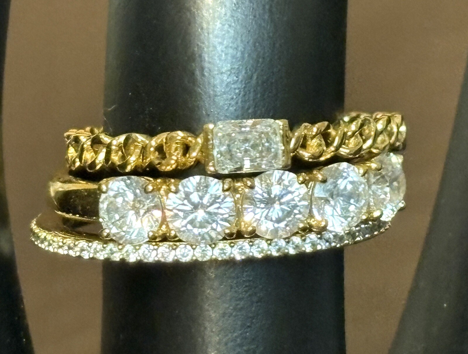 Set Of 3 Cubic Zirconia CZ Gold Plated Stackable Rings Jewelry Size 7.75-8