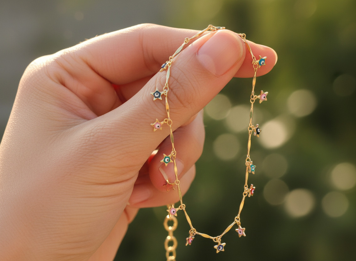 Charming Floral Evil Eye Bracelet Gold Plated Designer Multi-Color Chain