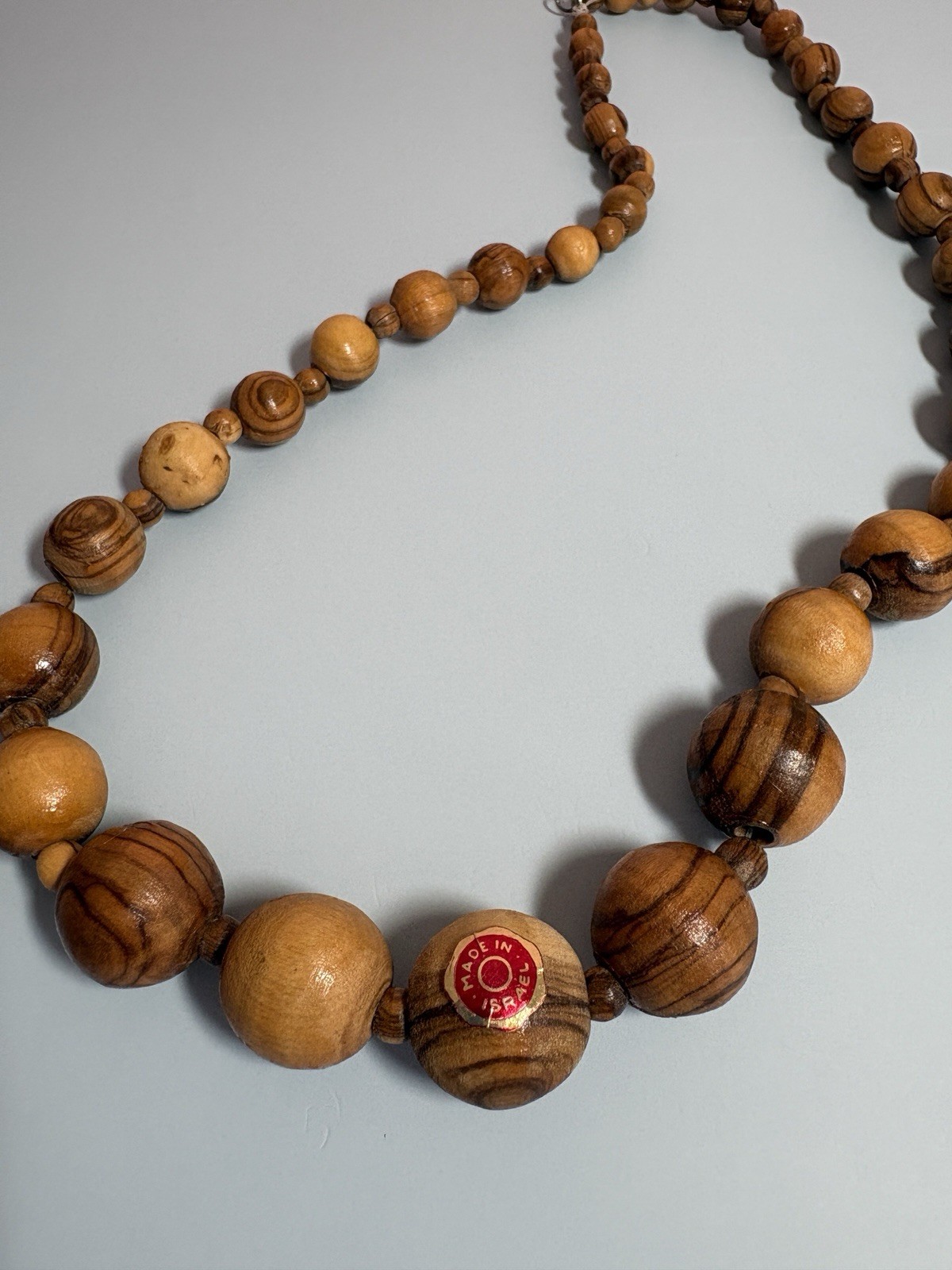 Handcrafted Beaded Wood Necklace Brown Made in Israel Women