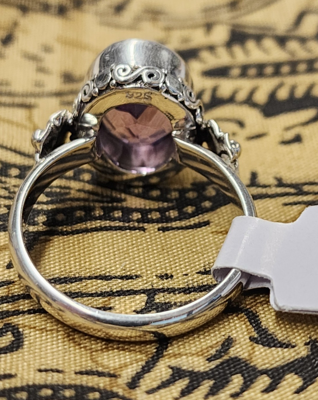 Frangipani Allure Floral Sterling Silver and Amethyst Ring sz 10