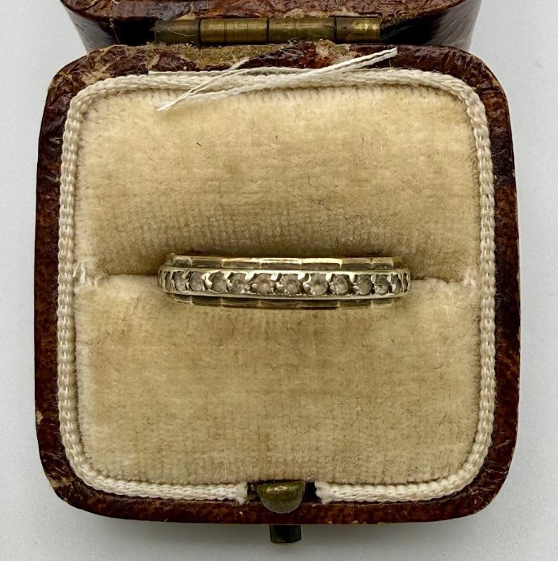 Vintage 9k Solid Yellow Gold Quartz Eternity Ring, Size 6.5