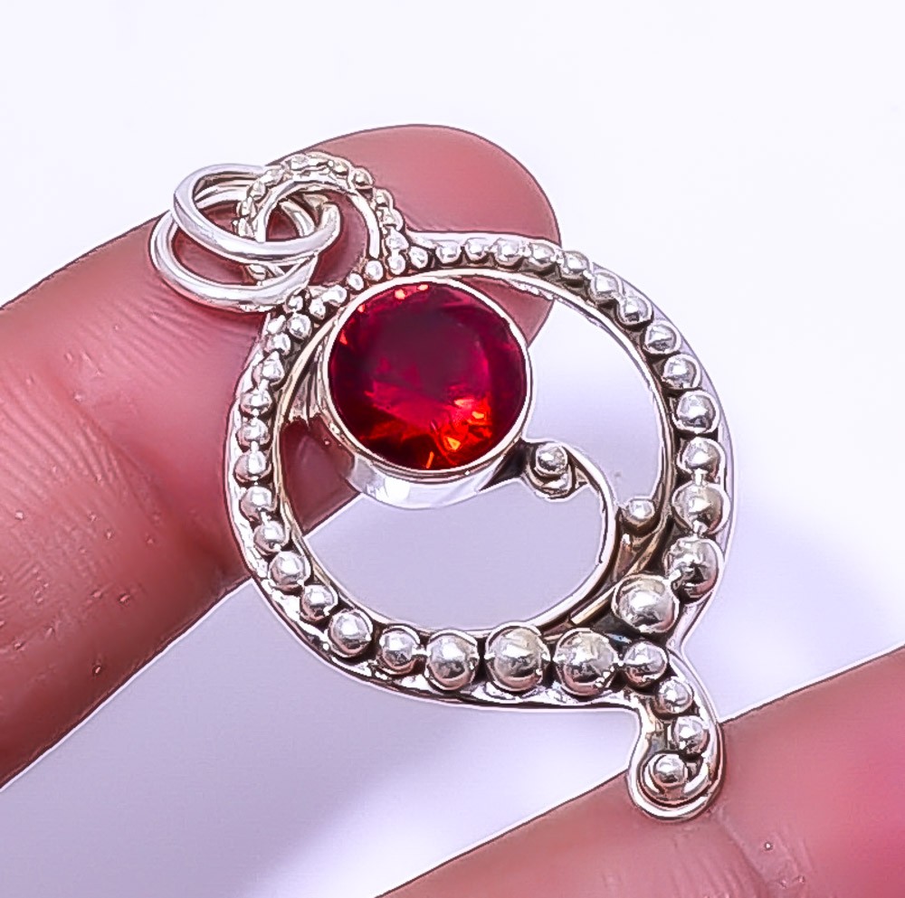 Garnet 925 Sterling Silver Bali Pendant 1.68″ A330