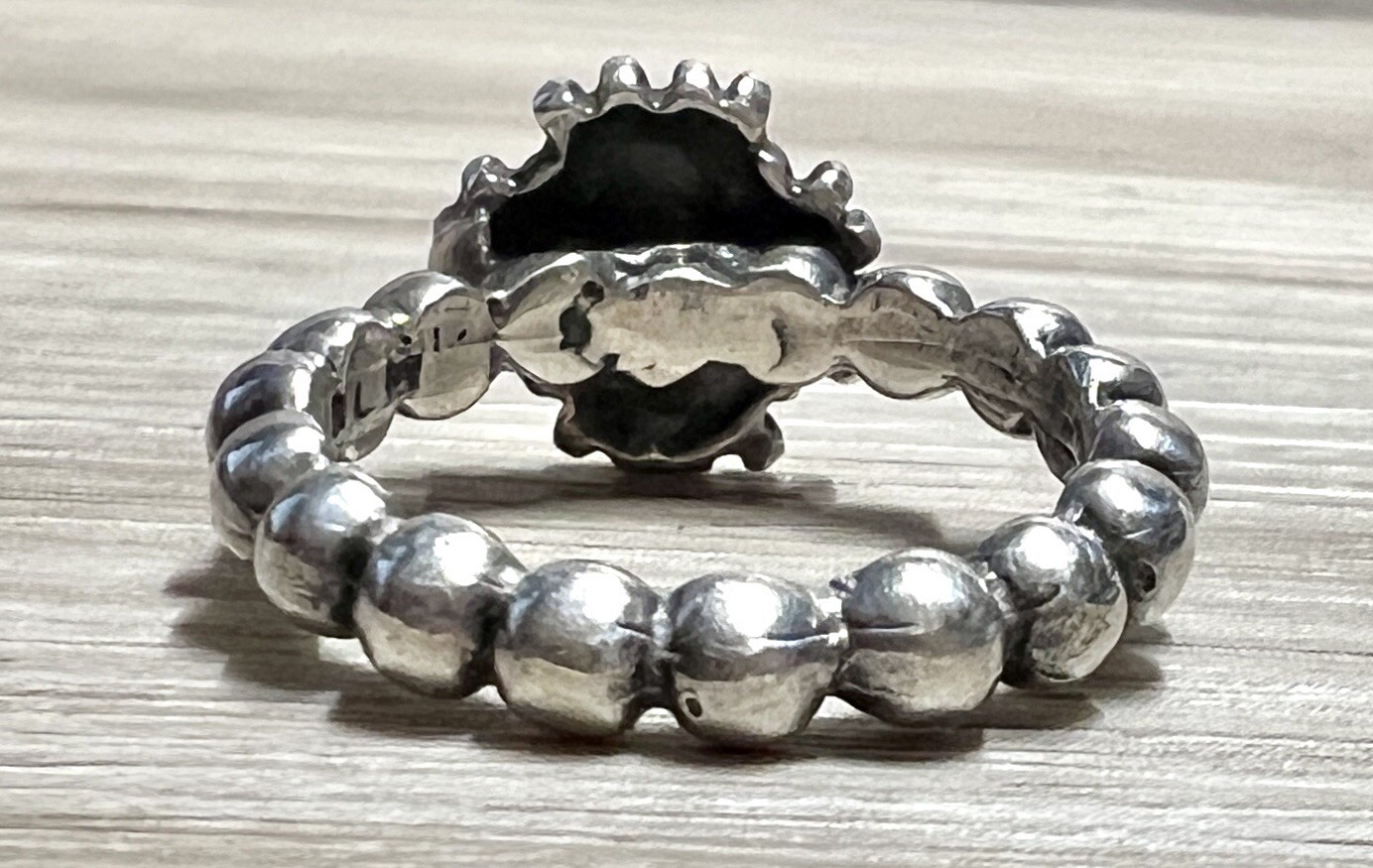 Designer Dian Malouf Sterling Silver Beaded Shank Cross Eternity Ring, Size 6.5